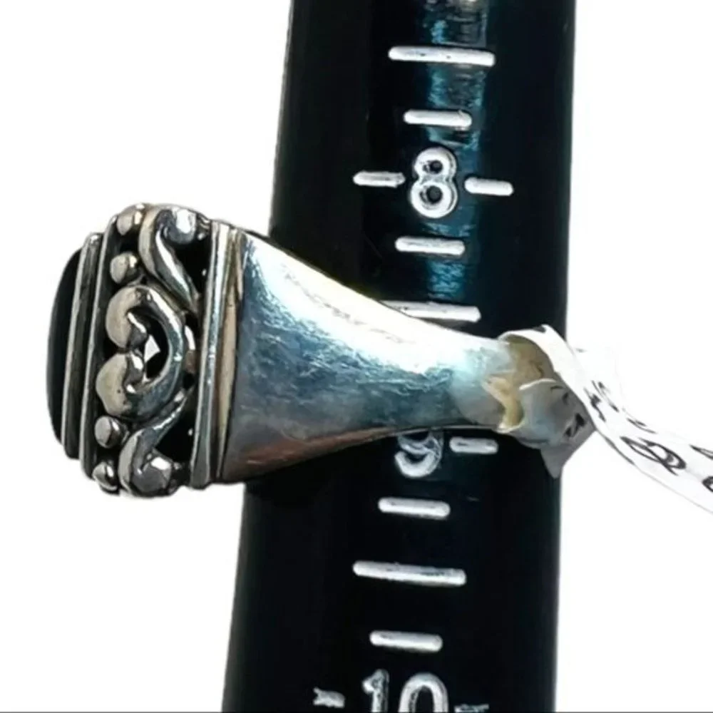 925 Thailand Silver Filigree Large Square Statement RingW/ Black Onyx Cabochon - Picture 7 of 13